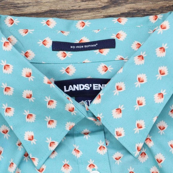 Lands' End Sleeve Button Up Dress Shirt 484704-Sample 14 Tall Dusty Jade Green - Picture 3 of 6